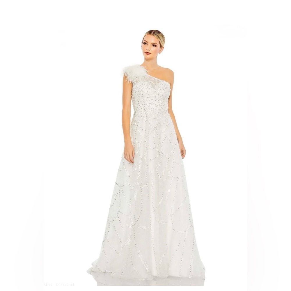 Mac Duggal White One-Shoulder Dress